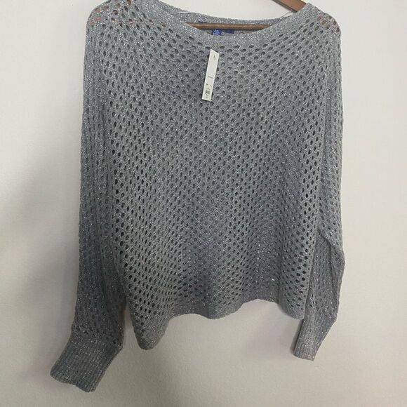 NWT Women’s Silver Gray open weave dolman sweater pullover crew neck Size XXL - Picture 1 of 3